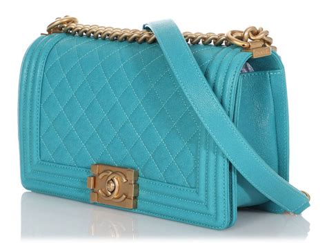 Chanel Turquoise Quilted Caviar Old Medium Boy Bag Brushed 